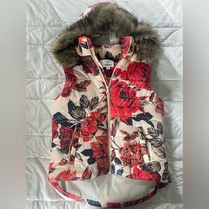 Offline by aerie Floral Puffer Vest with Faux Fur Trim